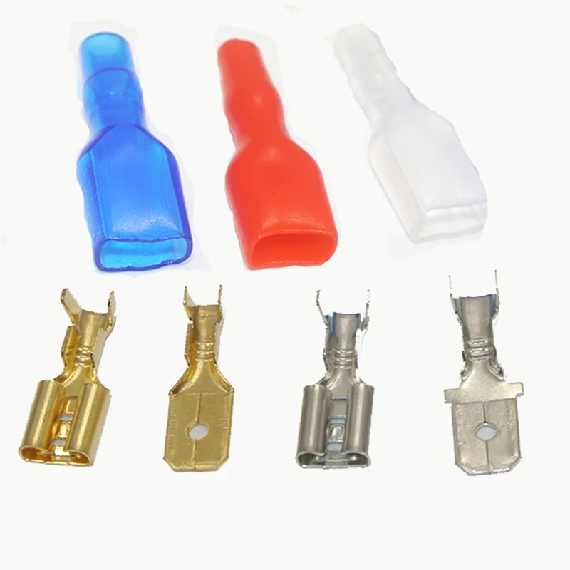 50PC 2.2mm  2.8mm 4.8mm 6.3mm Female Male Spade Crimp Terminals Electrical Insulating Sleeve Wire Wrap Connector for  0.5-1.5mm2