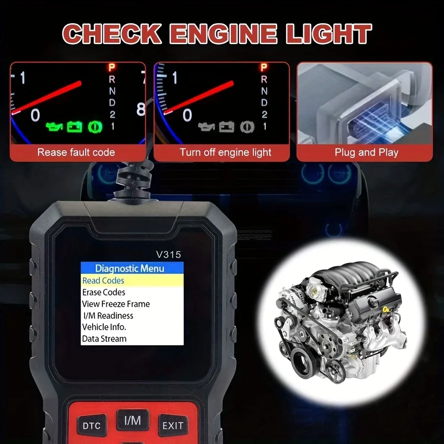 الماسح الضوئي لتشخيص السيارة [V315] - قارئ رمز الأخطاء لمدة 10 ثوانٍ، مناسب لـ 99% من المركبات (متوافق مع Obd2/Eobd)، مناسب لميكانيكا اليدوية والمهنية.