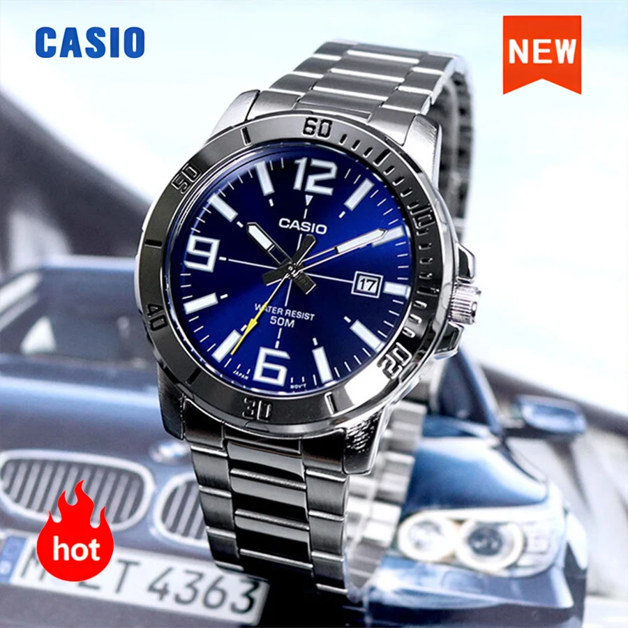 ساعة كاسيو مان ساعة جلدية عصرية فاخرة للرجال مقاومة للماء وبسيطة من الفولاذ المقاوم للصدأ مع عرض التاريخ وساعات كوارتز