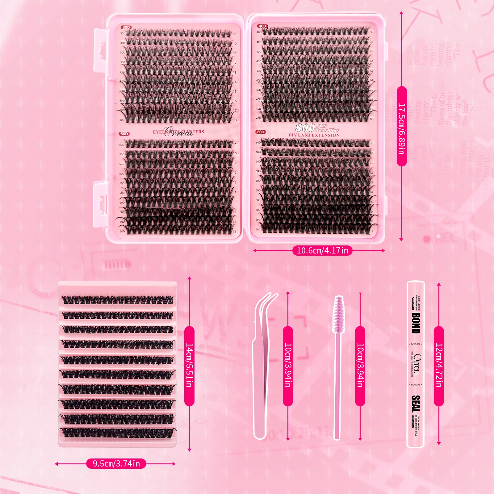 800-teiliges DIY-Wimpern-Set 30D 40D 50D 60D D-Curl 8-18mm gemischte Längen Einzelne falsche Wimpern mit Klebstoff, Versiegelung und Pinzette – Detail 4