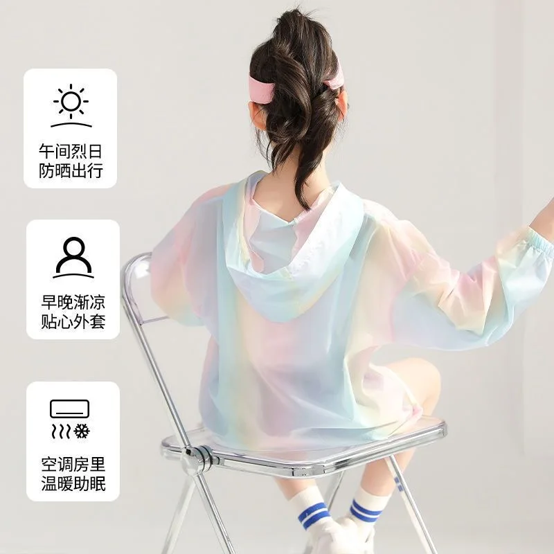 New Girls Summer Sun Protection Coat Rainbow Thin Style Fashion Princess Jacket Outdoor Activity 3-12 Years Children Clothing