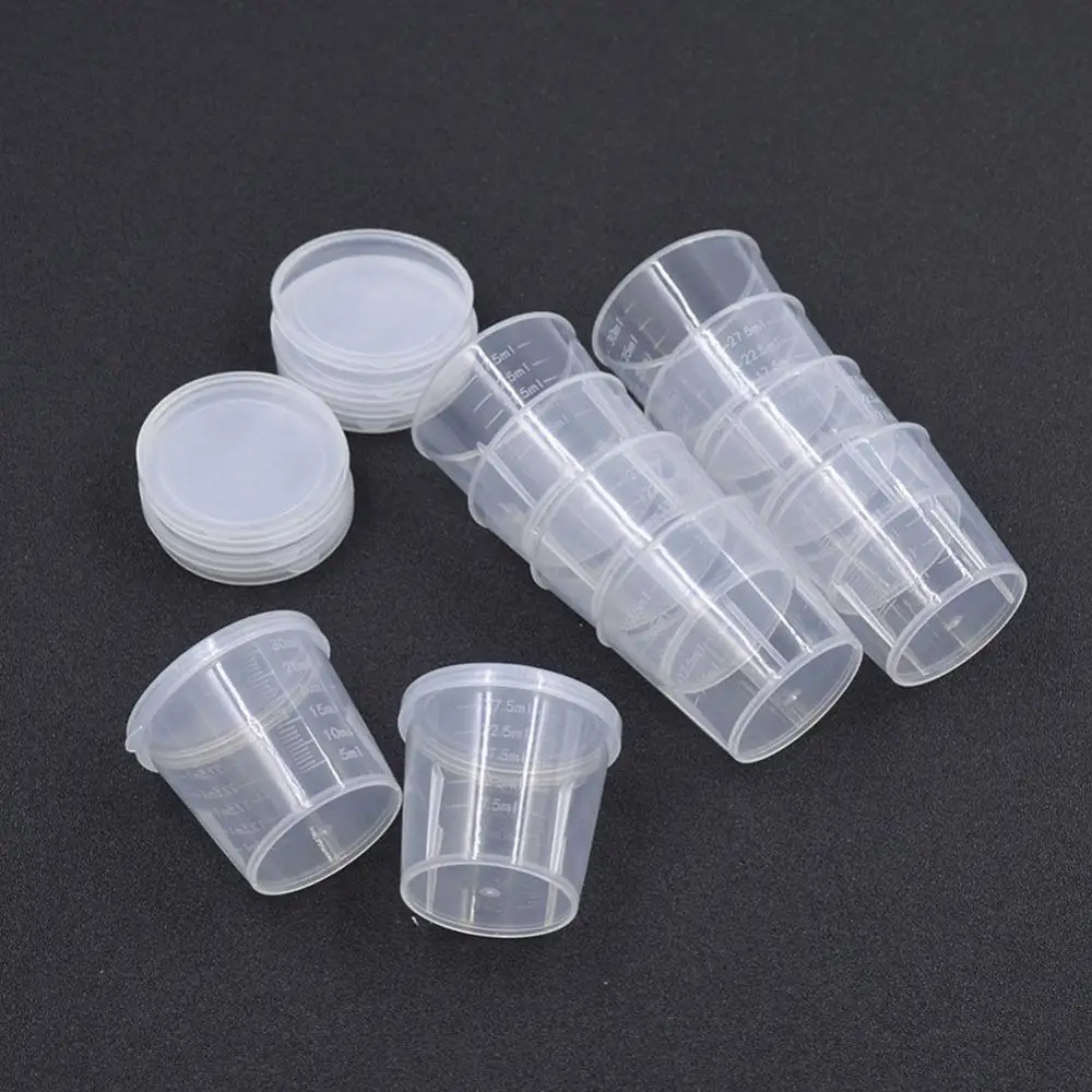 10Pcs 30ml Measuring Cups Plastic Measuring Cup with lid Epoxy Resin Jewelry Making Lab Chemical Laboratory Liquid Container Jug