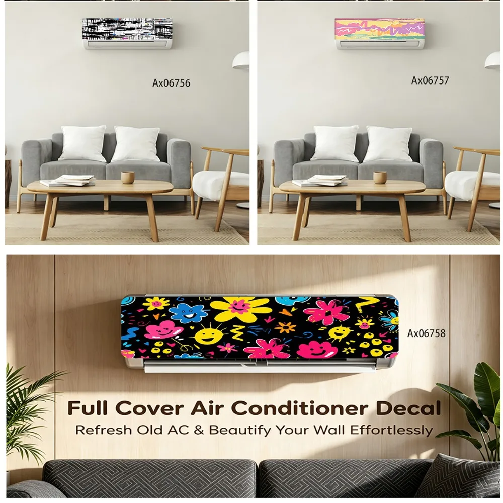 Hip Hop Brush Stroke Abstract AC Decor Sticker Shine Bright Doodle Self Adhesive Air Conditioner Cover Renovation Wall Stickers