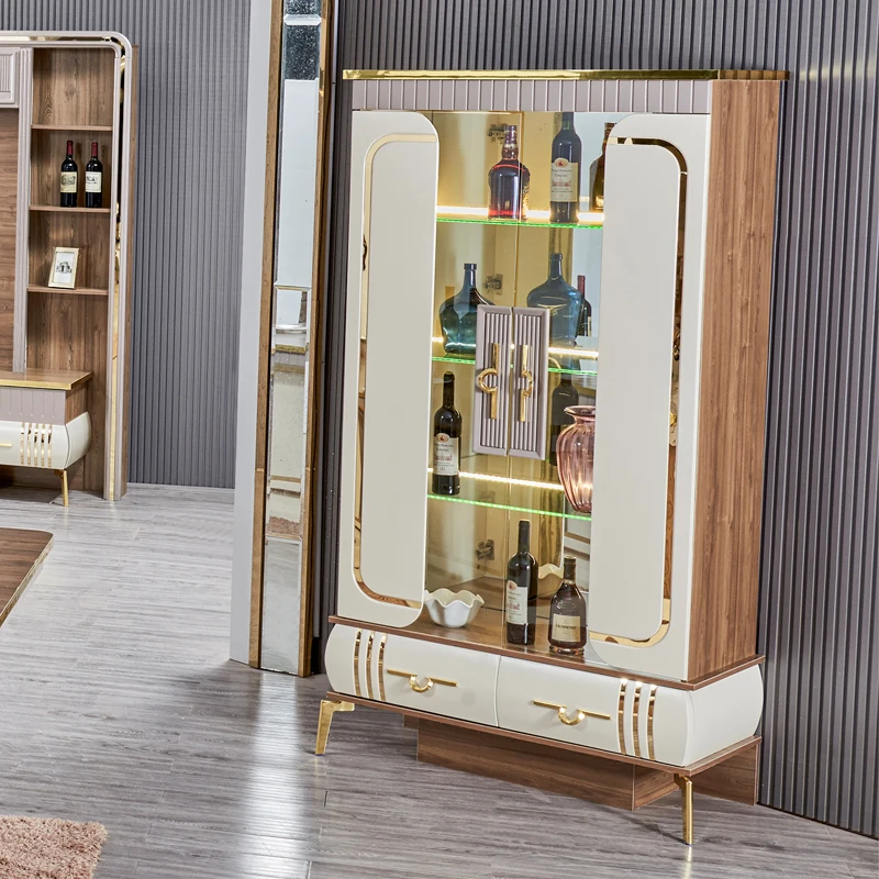 Modern Luxury Kitchen Storage Sideboard Home Bar Restaurant Furniture Glass 2 Door Wooden Wine Cabinet