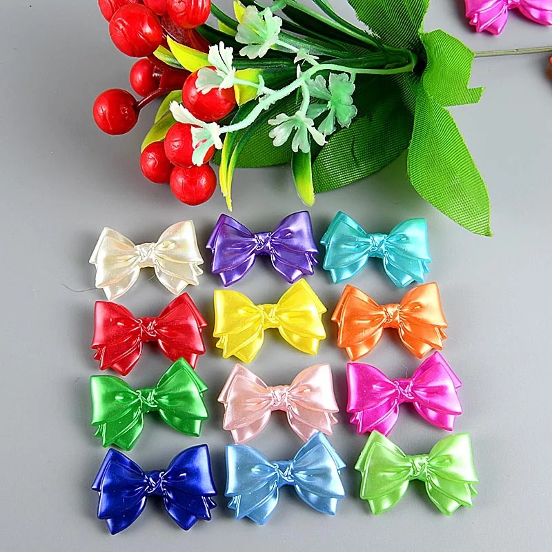 20PCS 20*30mm Imitation Pearl Color Bow Handmade DIY Phone Case Toy Doll Hanbok Wedding Loose Beads Jewelry