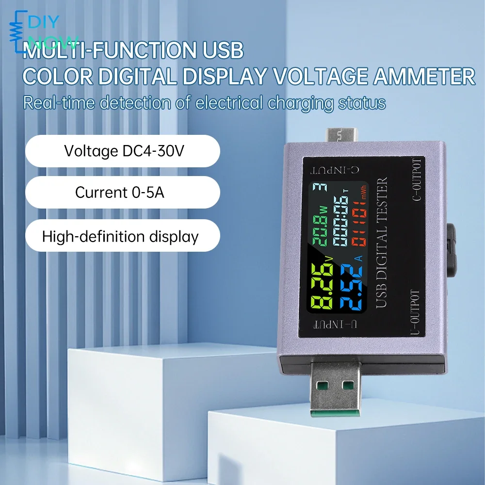 Type-C Tester Multifunctional USB Power Meter Digital Display Voltage Current Power Capacity Tester for Chargers Phones Laptops