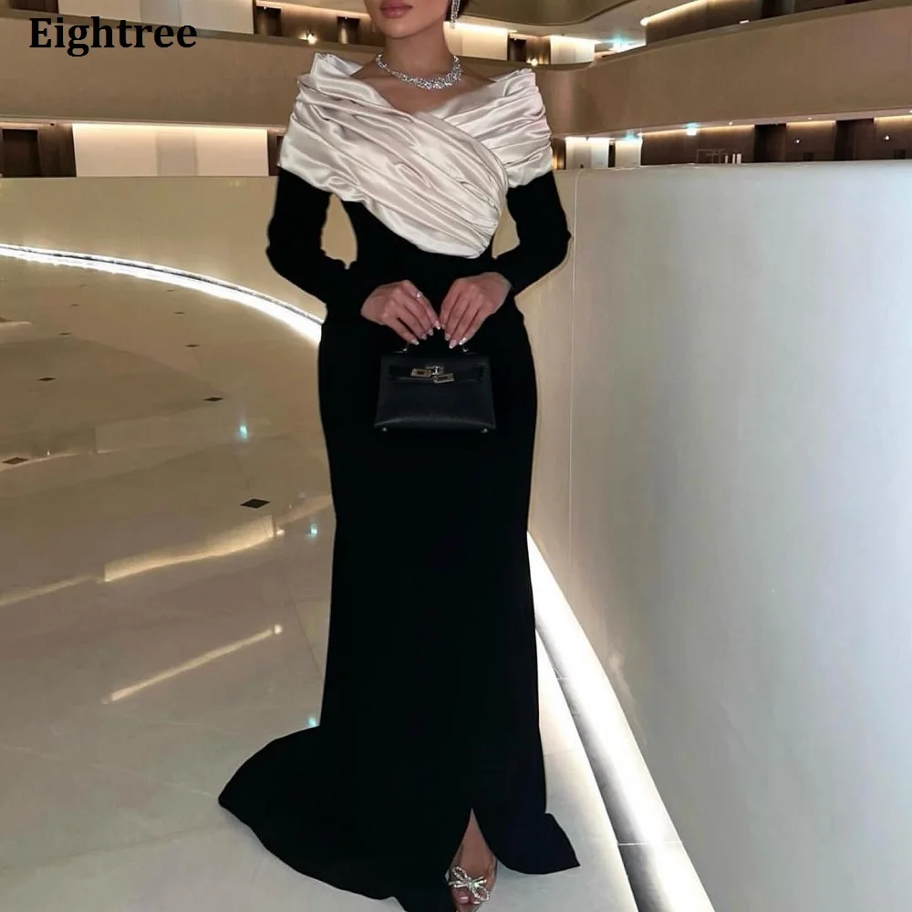 Eightree Zwart/Wit Volledige Mouwen Lange Prom Dress Off Shoulder Avondjurken Side Slit Formele Partij Jassen Simple Vestidos