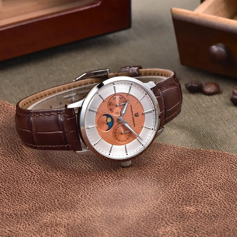 PAGANI DESIGN New Men's Watch Moon Phase Week Stainless Steel 100m Waterproof Men's Quartz Watch for Men