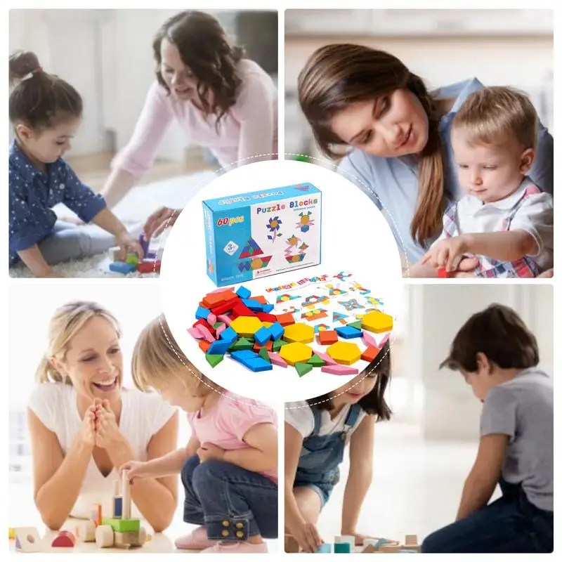 Wooden Pattern Blocks Preschool Educational Geometric Puzzle Tangram Toy Puzzle Blocks For Preschool Classroom Homeschool Travel