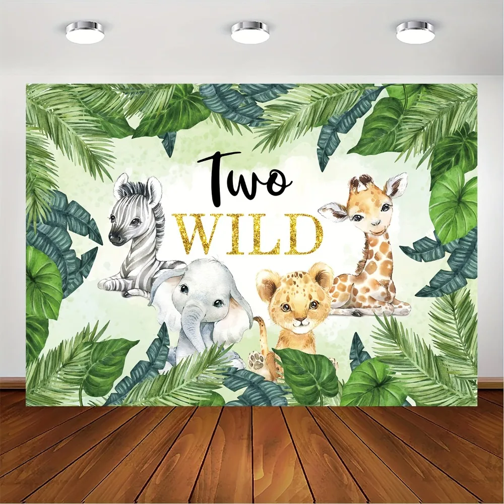 Zwei wilde Hintergrund Geburtstags feier Dschungel Safari grünes Blatt Fotografie Hintergrund Fotos schmücken Banner