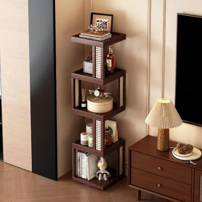 Modern Minimalist Wooden Rotating Corner Floor Bookshelf Storage Organizer Compact Living Room Home Decor Novelty New Indoor