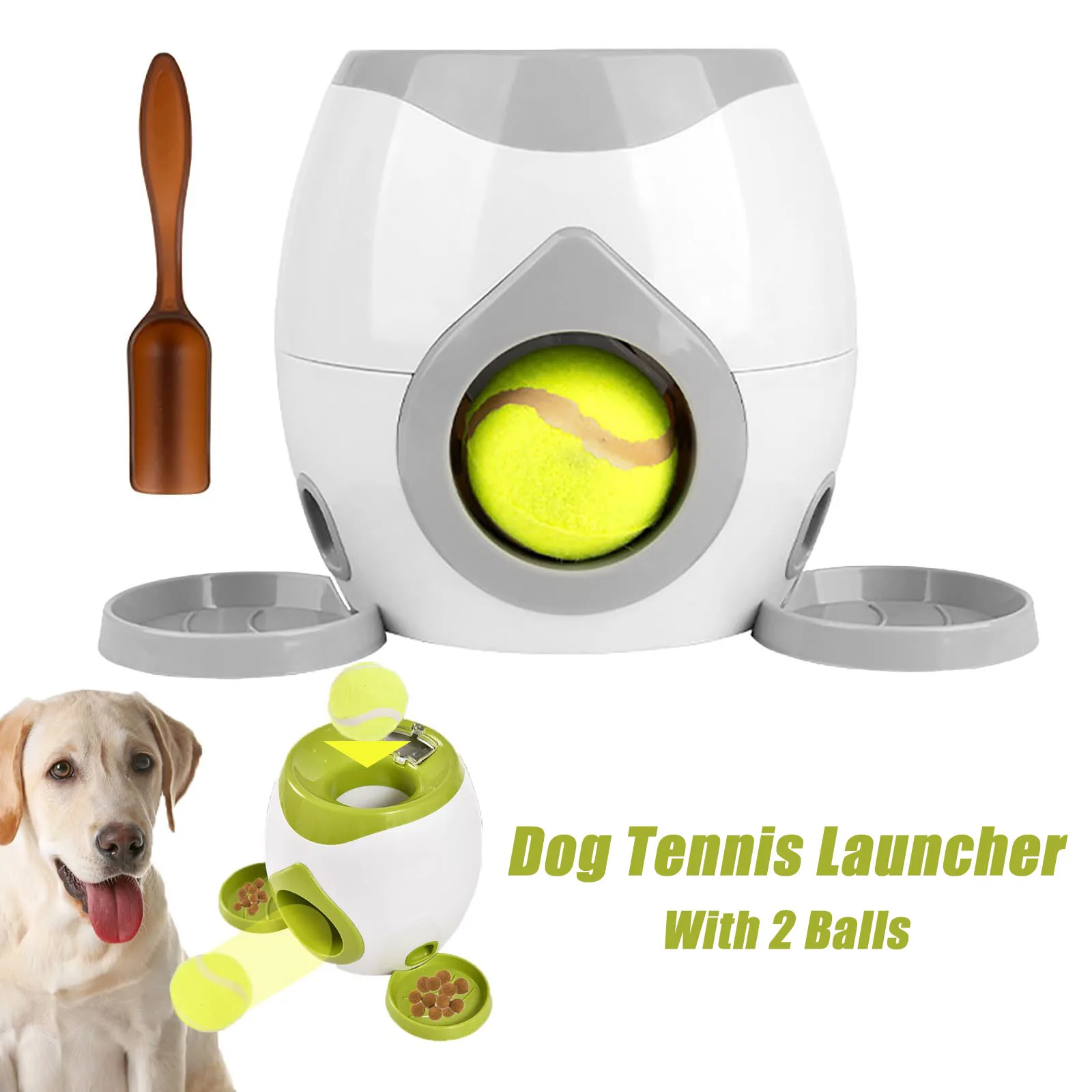 Dog Ball Pet Toys 2 In 1 Dog Tennis Launcher Throwing Interactive Training Automatic Food Leakage Device For Pet Dog Feeder Toy