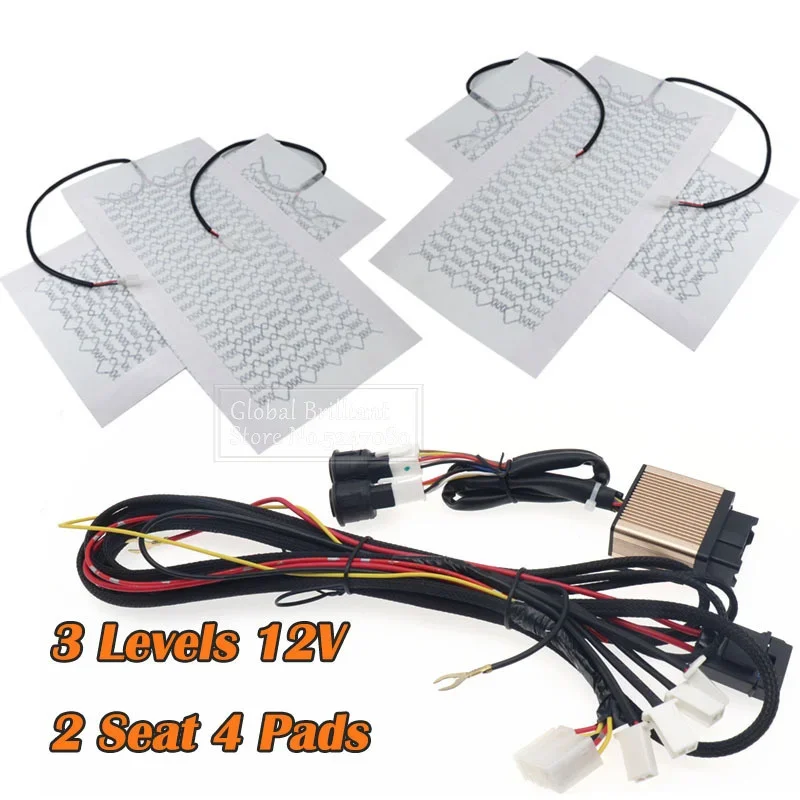 Universal 3 Level Switch 12V 2 Seats 4 Pads Carbon Fiber Car Truck Heated Seat Heater Heating Pads Winter Warmer Seat Covers