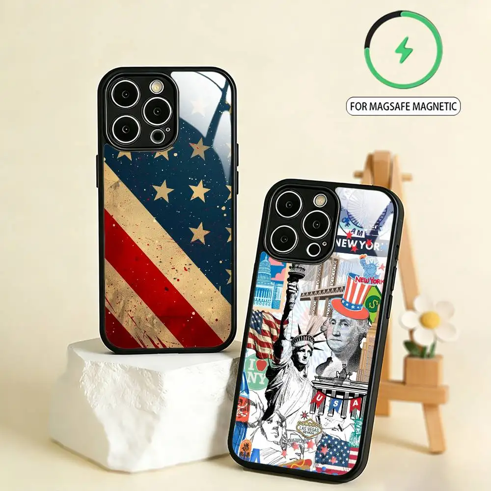 

The United States USA F-Flag Art Phone Case For iPhone17,16,15,14,13,12,11 Plus,Pro Max Magnetic For Magsafe Wireless Charging