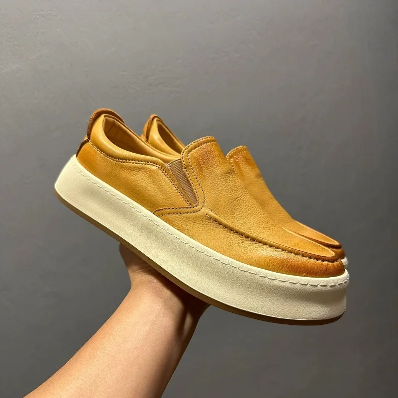 Stylish Men Loafers Genuine Leather Slip-on Comfortable Casual Shoes Street Youth Trendy Skate Shoes High-quality Flats
