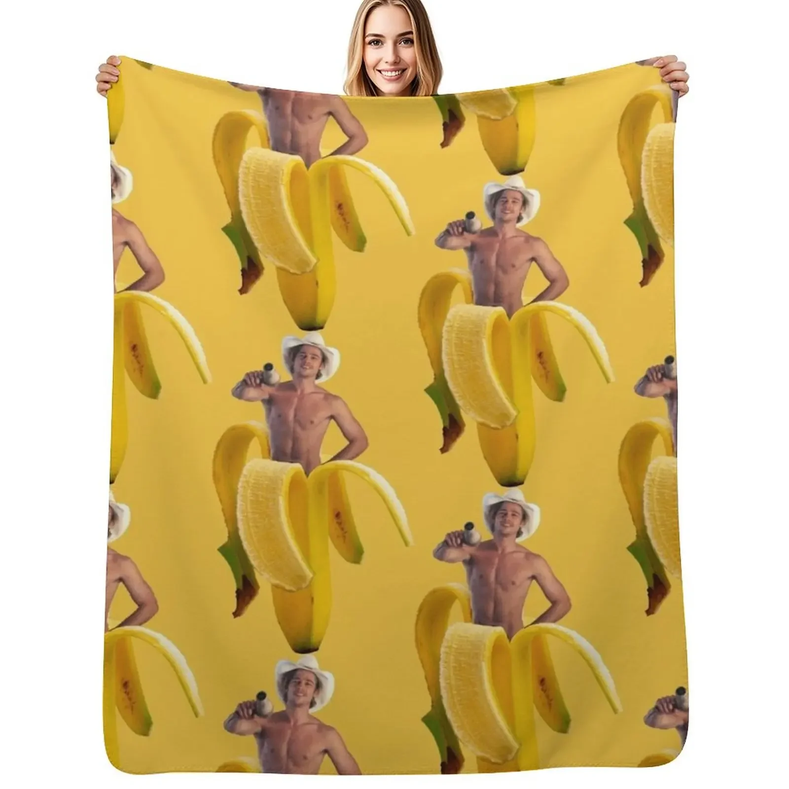 

Brad Pitt Wearing Cowboy Hat in a Banana Throw Blanket for winter valentine gift ideas Retros Stuffeds Blanket