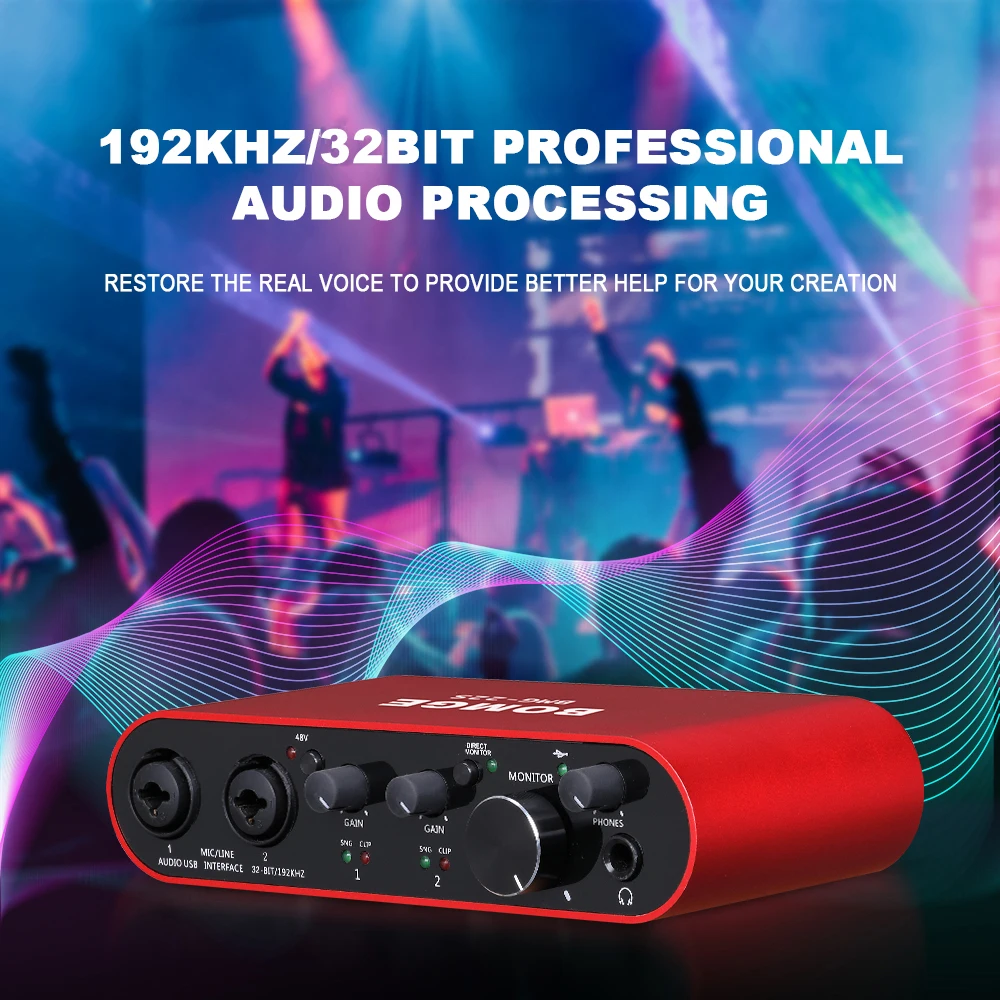 BMG-22S USB Audio Interface 32Bit/192kHz with XLR/48V Power, High-Fidelity, for Studio Audio Mixer Interface,Plug and Play