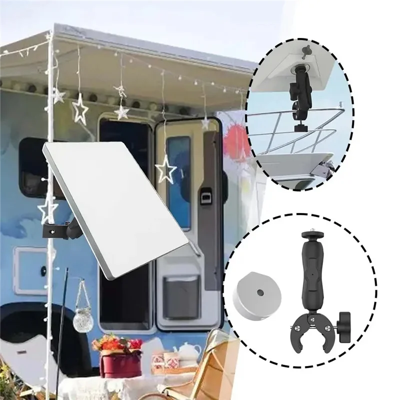 ABMF-For Starlink ミニラウンドチューブマウントピーポッドブラケット 1/4 ネジアダプターエーテルネット衛星ブラケット固定クリップキット付き