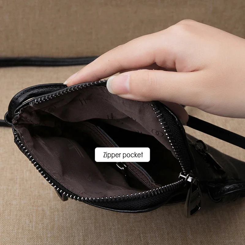 Bolso de hombro de cuero genuino para mujer, bandolera para teléfono móvil, suave, pequeño, verano, 2024
