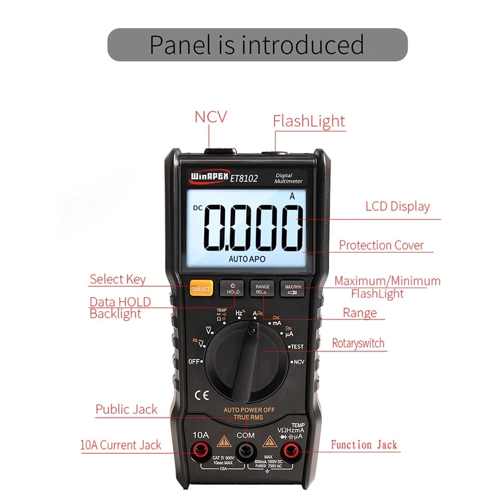 ET8102 Handheld Digital 6000 Counts Multimeter 750~1000V AC/DC Smart True Rms Multimeter Electrician Measurement Repair Tools