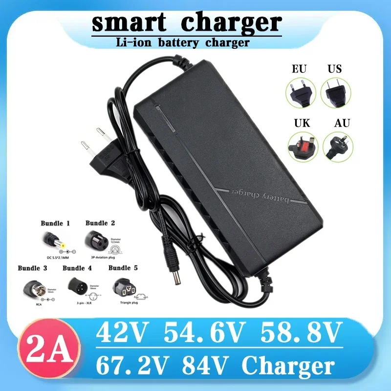 42V 54.6V 58.8V 67.2V 84V 2A Lithium Battery Charger For 18650 10S 13S 14S 16S 20S 36V 48V 52V 60V 72V 2A E-bike Scooter Charger