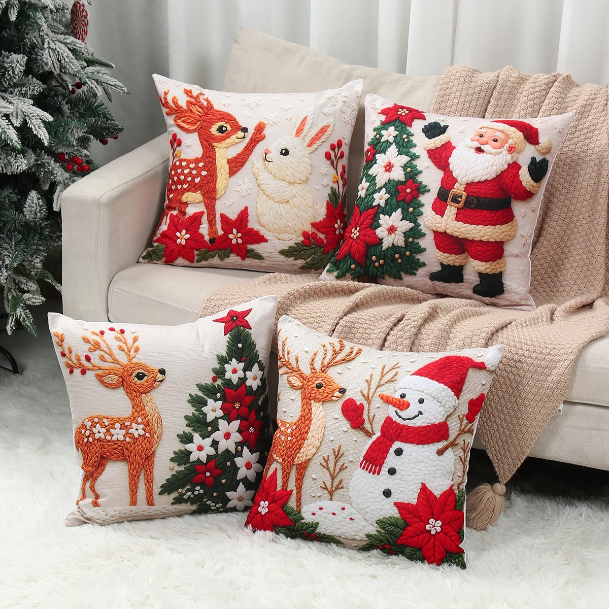 4pcs Merry Christmas Cushion Cover Home Decorations 2025 Christmas Ornament Pillow Case Xmas Navidad Gifts New Year Gifts 2026