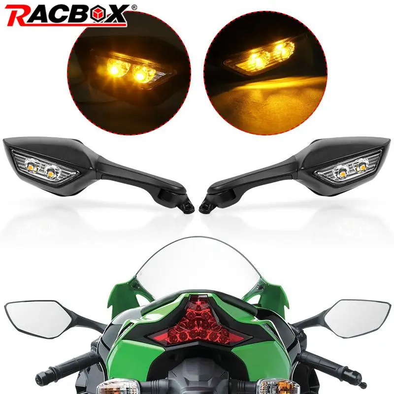 

Motorcycle Rearview Mirrors with LED Turn Signals Lights for Kawasaki Ninja ZX-10R ZX10R ZX 10R 2011 2012 2013 2014 2015 2 Wires