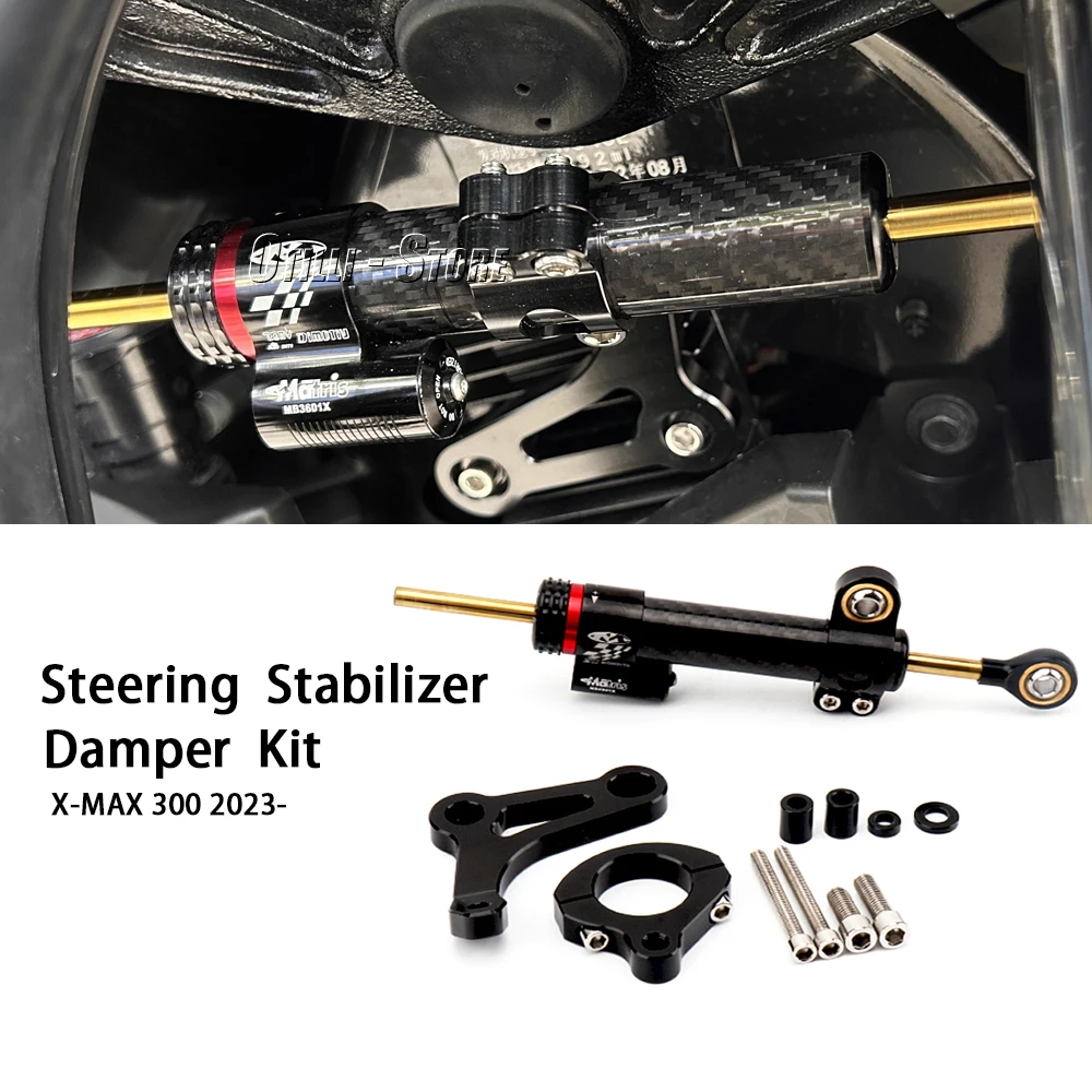 CNC Alumínio Steering Damper Estabilizador, Suporte Kit De Montagem, Acessórios Da Motocicleta, Yamaha XMAX 300, X-MAX300, Novo