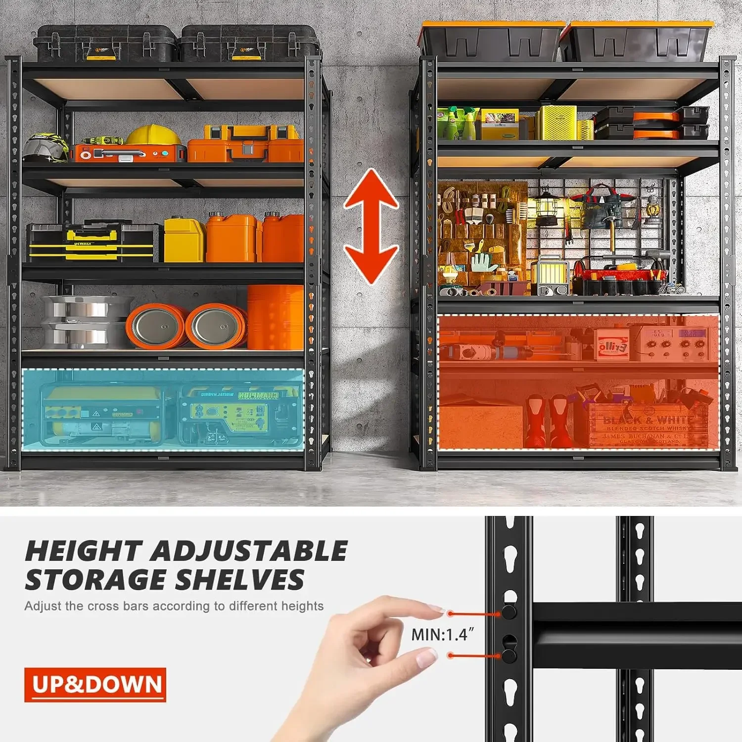 72 "Garage Rekken Zware Opslag Planken 2000LBS Garage Planken 5 Tier Metalen Opslag Rekken Verstelbare Garage