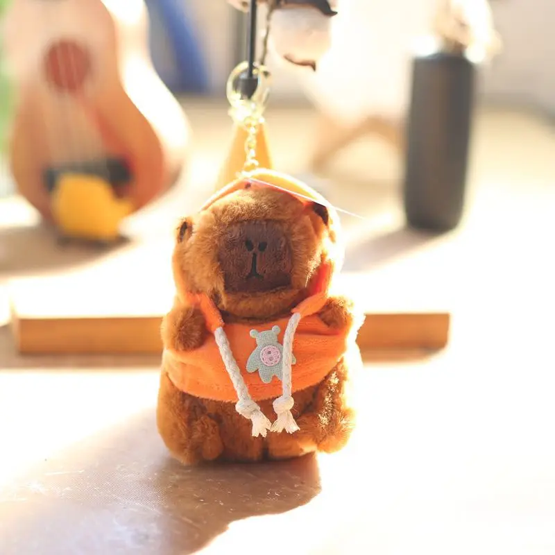 Cute Cartoon Capybara Pendant Keychain Plush Toy Doll Bag Hanging Ornaments Lovely Kapila Doll with Clothes Animal Keyring image 2