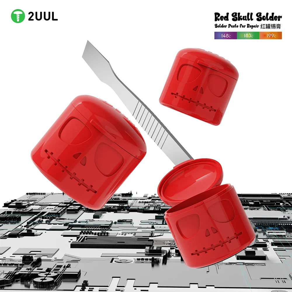 2uul 50g ponto de fusão de caveira vermelha 148 183 199 graus pasta de solda de estanho para celular cpu bga smd pcb modelo ferramentas de reparo