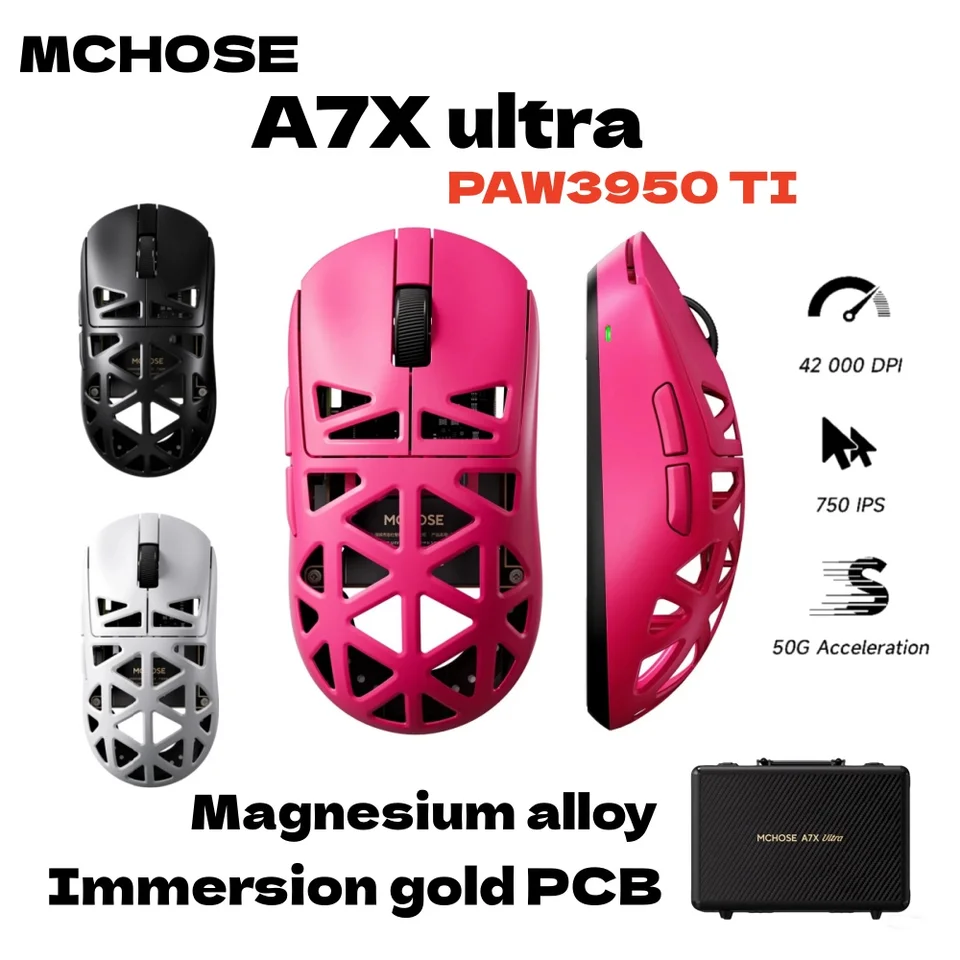 MCHOSE A7X Ultra Magnesium Alloy Wireless Gaming Mouse PAW3950 TI