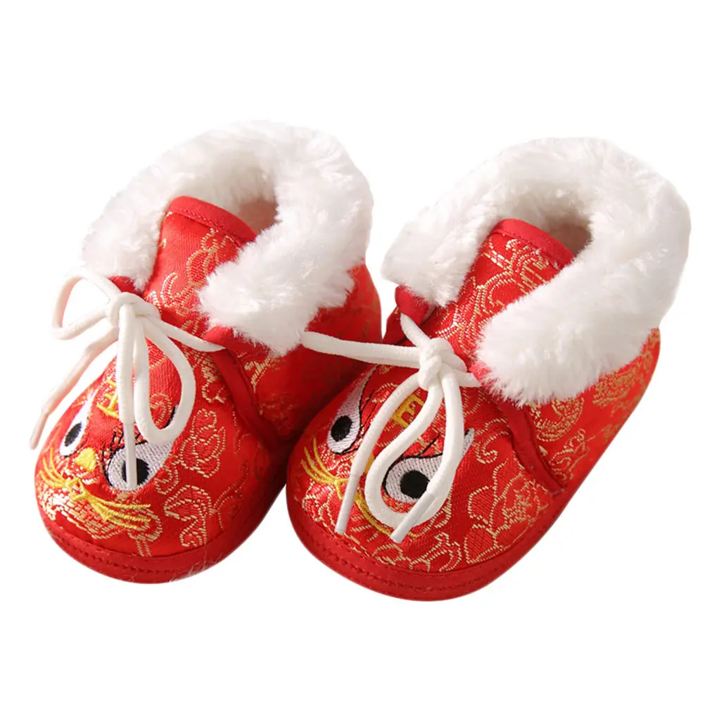 

1 Pair -Lined Tiger Head Kids Shoes Anti-Slip Warm Winter Footwear For Children Casual Short Boots Sole