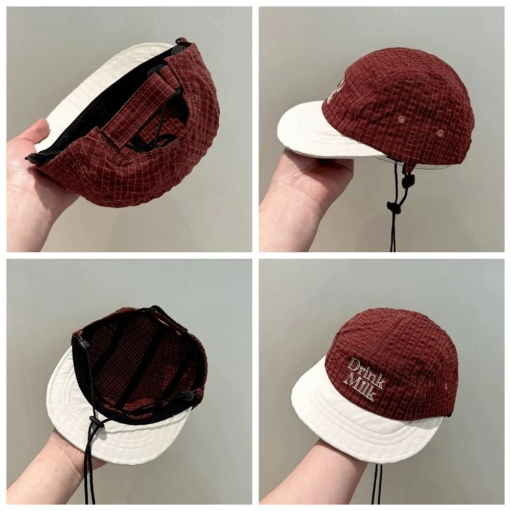 

Fashion Color Block Plaid Peaked Cap Breathable Flat Brim Children Baseball Hat Lightweight Soft Boys Sunscreen Hat Outdoor