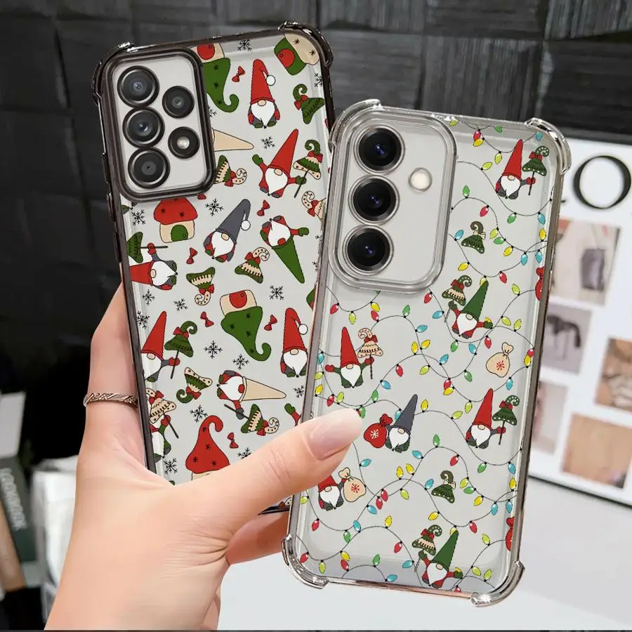 Telefoon Geval voor Samsung Galaxy A26 A24 A25 A33 A35 A36 A52 A17 A21s A16 A15 A13 Clear Cover Cartoon Kerst Kerstman