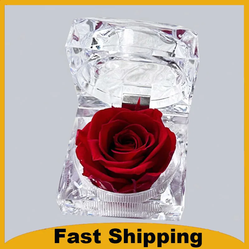 

Засушенная роза в хрустальной коробке: реалистичный цветочный подарок на День святого Валентина, годовщину, романтический декор, сюрприз на день рождения для нее