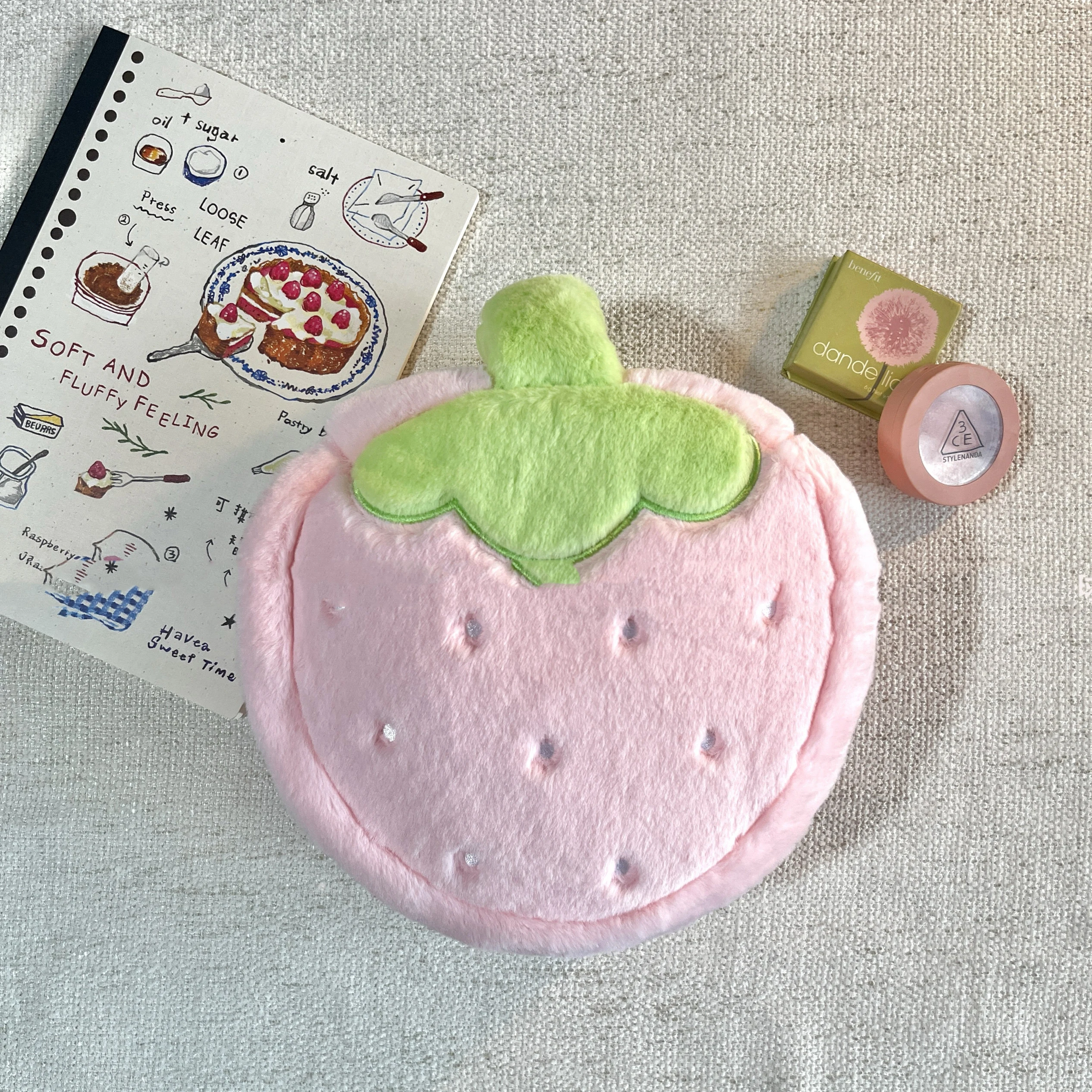 Pink Makeup Bag Fashionable Sweet Plush Strawberry Handbag Partition Small Change Cosmetic Storage Bag Korean Style Women's Bag