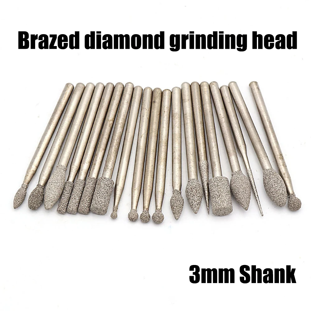 

7-type Diameter 2-6mm Brazed Diamond Grinding Head 3mm Shank For Dremel Rotary Tool Grinding Abrasive Polishing Accessories