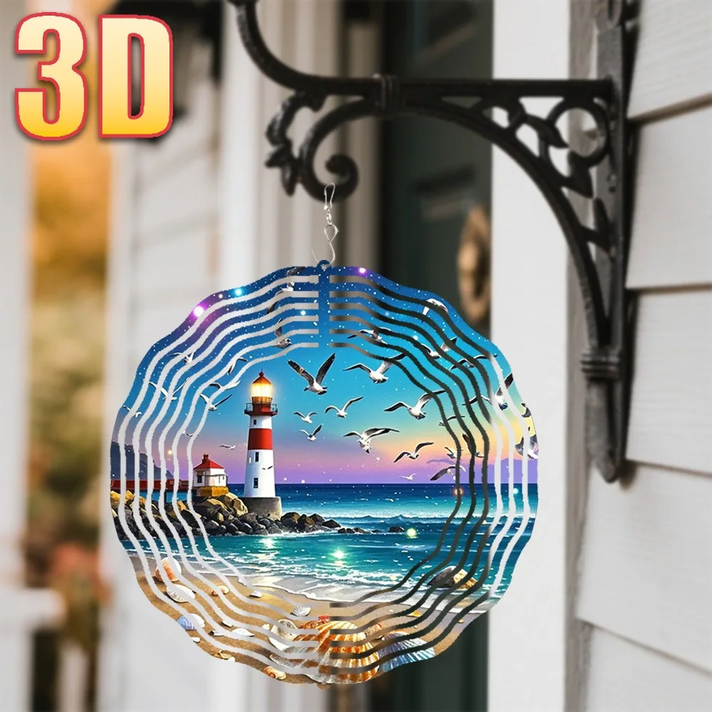 

Outdoor Wind Chimes 3D Seagulls Lighthouse Coastal Decor 360 Rotating Hook Hanging Pendant Unique Garden Gift For Summer