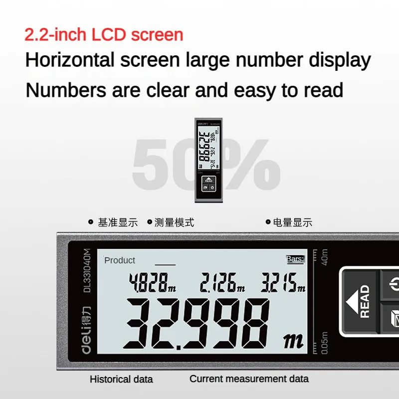 Imagem -04 - Deli-laser Rangefinder High Precision Measurement Device Magnetic Tape Measurement Device Digital Ruler Testing Tool 40m
