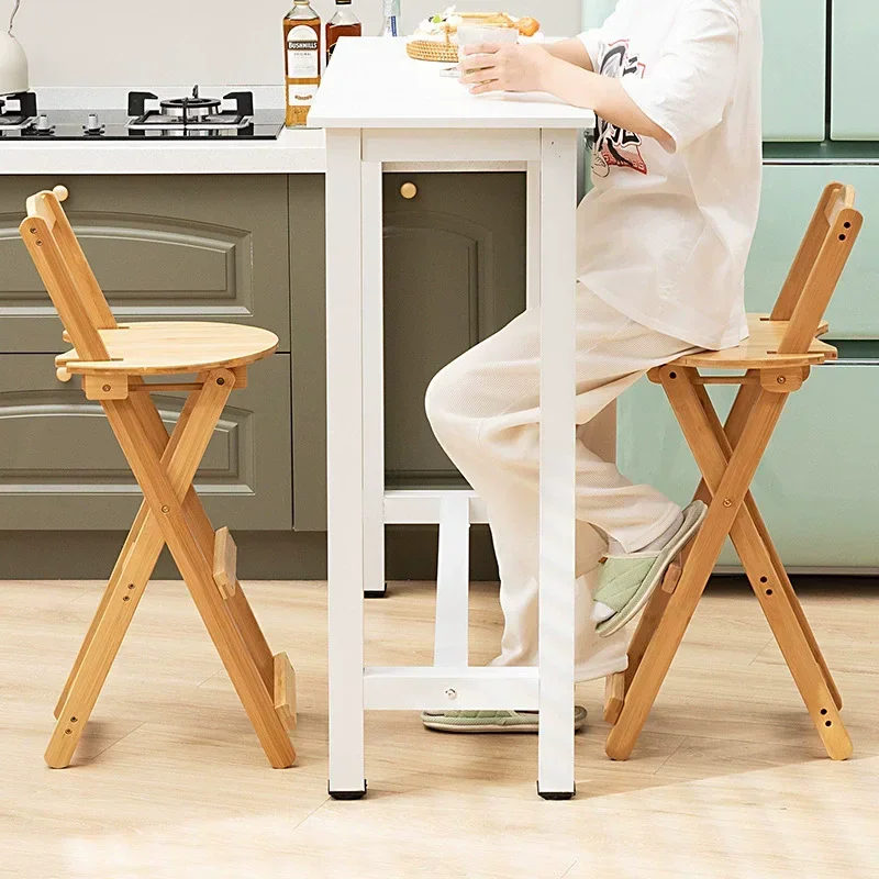 Bar Chair Portable High Bamboo Foldable Counter Stool Space Saving With Backrest Sgabello Cucina Kitchen Furniture Bar Stools - Image 2