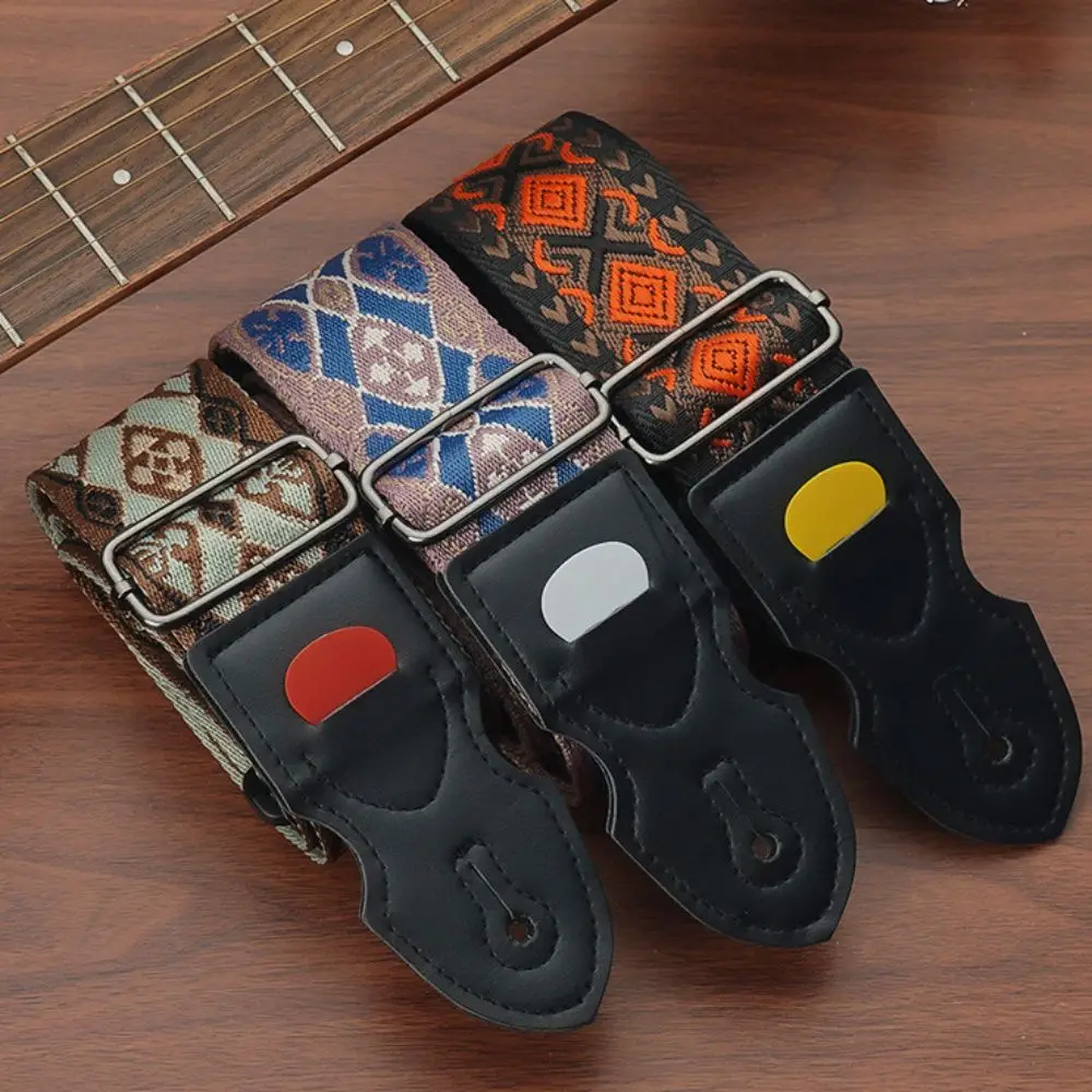 

Vintage Guitar Strap Adjustable Polyester Electric Guitar Belts Ethnic Style High-Grade Printing Guitar Shoulder Belt