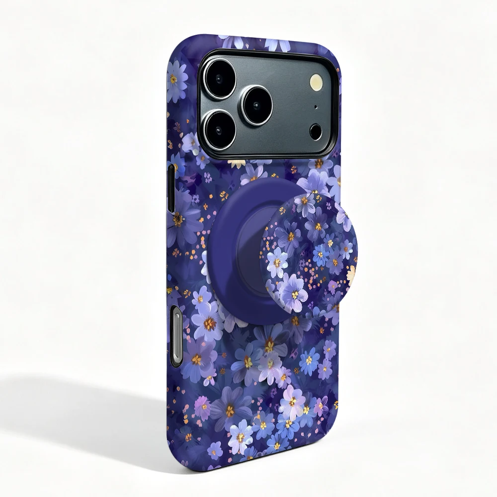 Purple Floral Magnetic Holder Case For Xiaomi 17T 13T Pro 17 15 13 14 Pro Ultra 2 in 1 Film Shell Bumper Phone Cover Fundas
