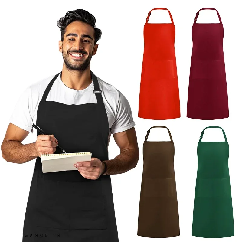 Apron Chef Hat Food Service Kitchen Suit Adjustable Adult Pinafore with Butcher Hat Baker Waiter  Cooking Work Apron with Pocket
