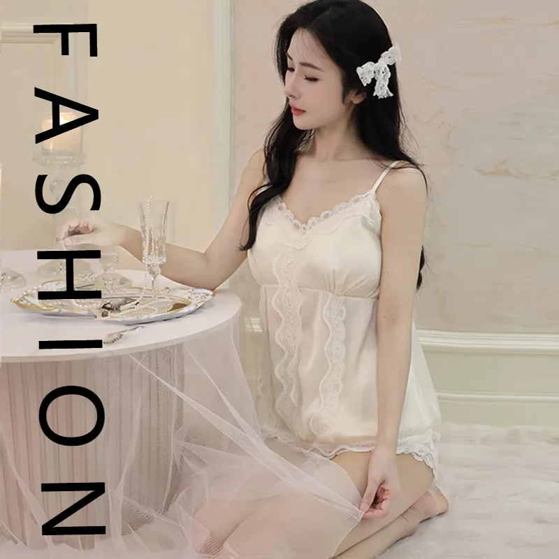 

Новые пижамы из ледяного шелка на подтяжках, женские летние тонкие шорты без рукавов, комплект из двух предметов, летняя сексуальная домашняя одежда с нагрудными подушечками, новинка