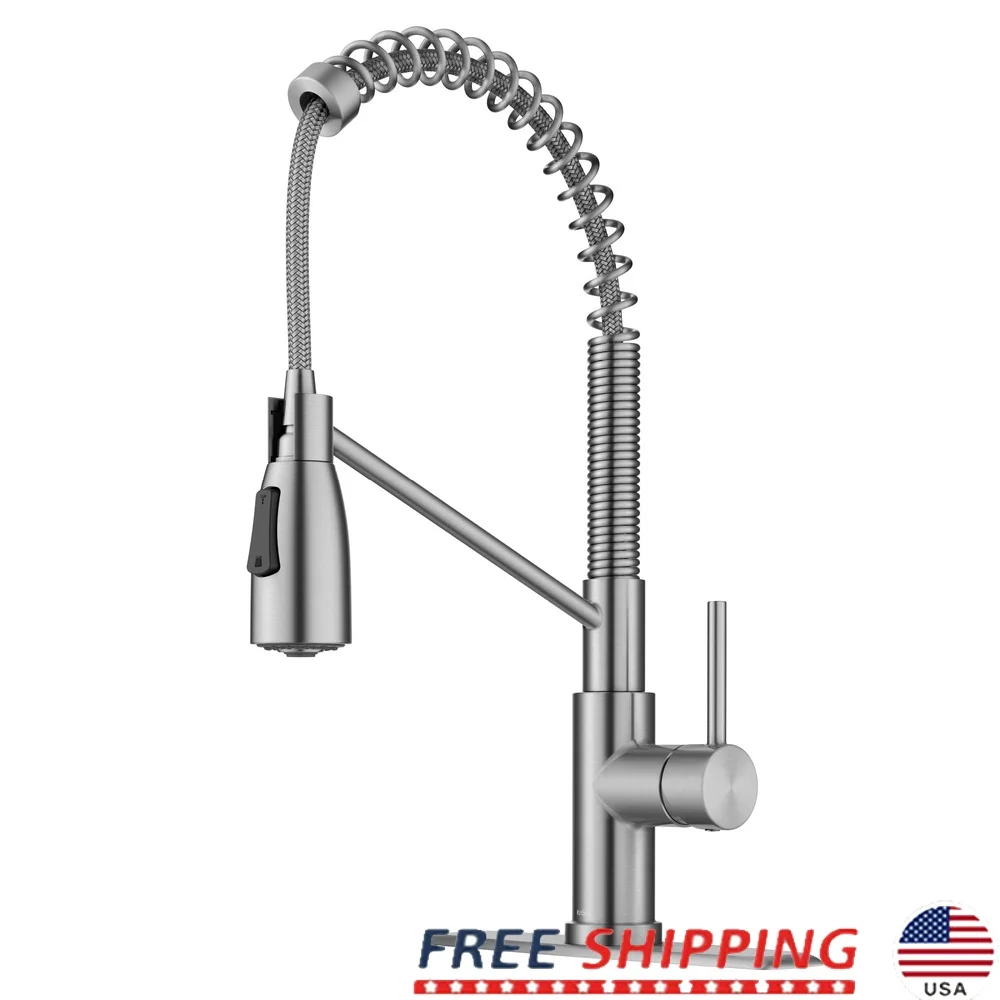 

Выдвижной кухонный смеситель в коммерческом стиле без пятен, нержавеющая сталь, поворот на 360 градусов, одна ручка, простая установка, палубная пластина