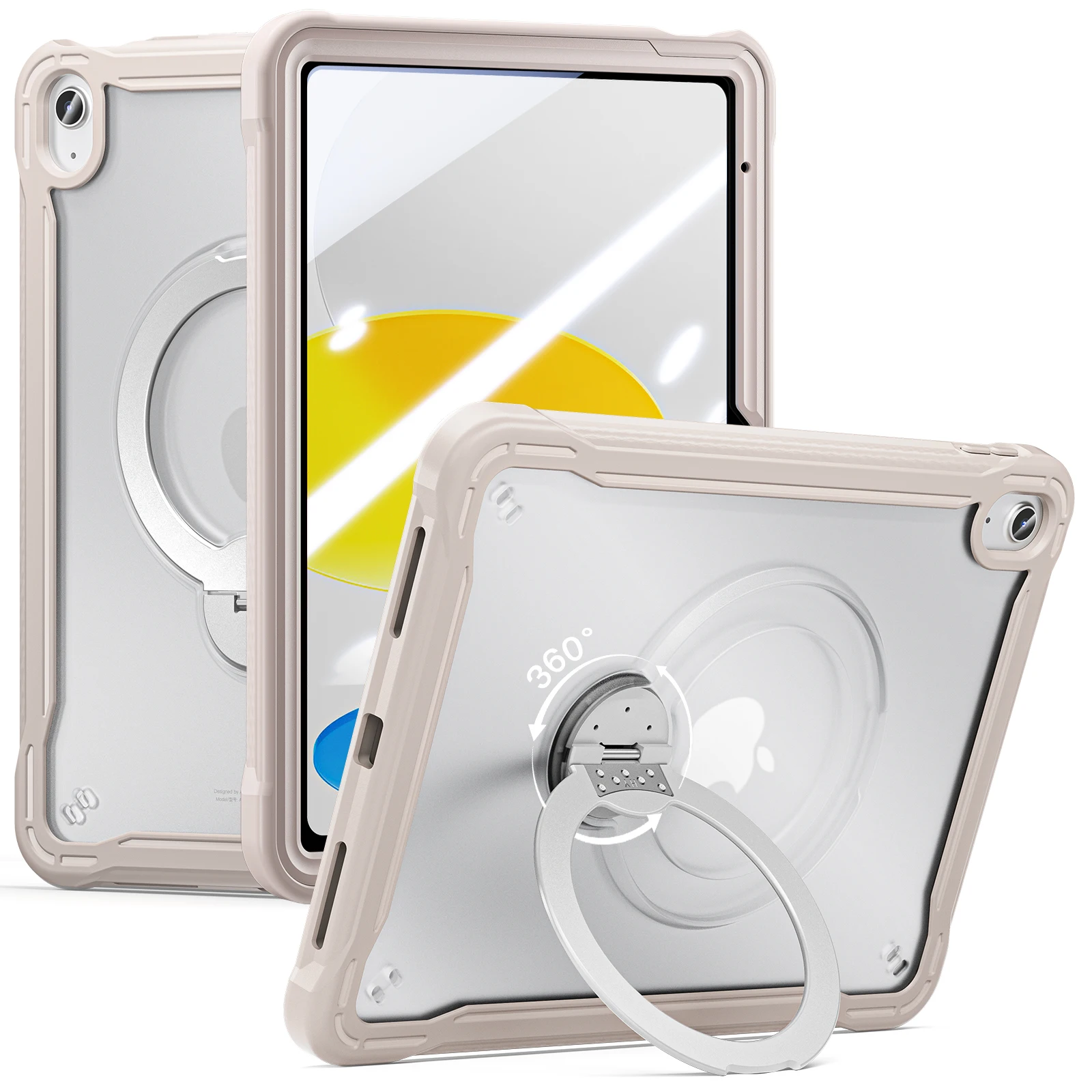 

Translucent Case For iPad A16 2025 11th 10.9 2022 10th Gen. With Built-in Tempered Glass Screen Protector Rotating Stand Cover
