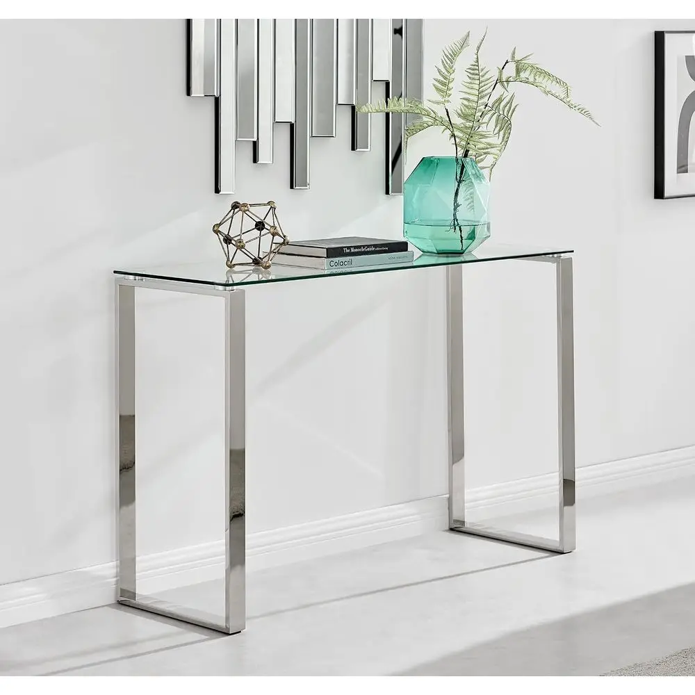 Mirrored ole Table - Miami Clear Glass Silver ole Table or Hallway, ern ole Desk with Chrome Metal Legs, Luxury Vanity Table