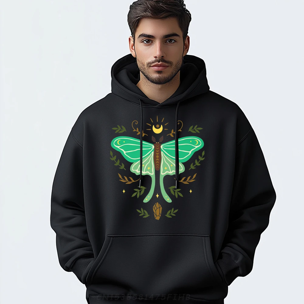 

Celestial Luna Moth Boho Butterfly Sweatshrt Slogan Long Sleeve Cute Round Neck Hoodies Group Hoodies For Male Thanksgiving Day