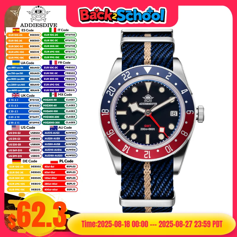 

ADDIESDIVE TOP GMT Watch 20Bar Diving BGW9 Super Luminous 316L Stainless Steel Men's Watchrelojes para hombres Quartz Watches